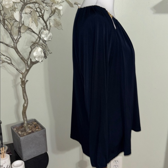 Michael Kors Navy Blouse with Gold Chain Accent - Picture 3 of 4